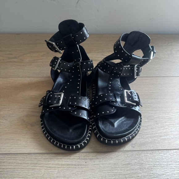 Free People Nova Gladiator Sandals Black Studded Strappy Leather 7 - Picture 3 of 6